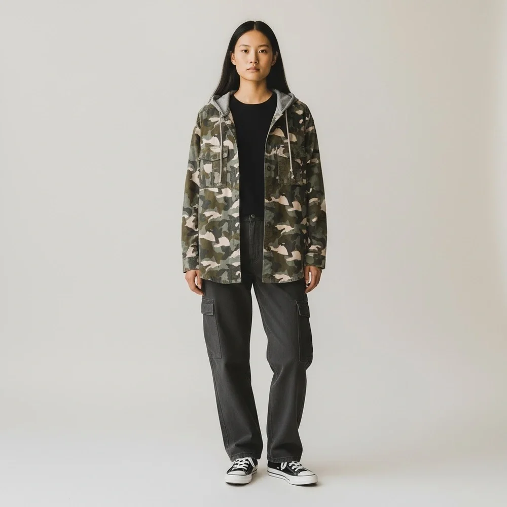 H&M divided camouflage cotton button down hoodie - Picture 5 of 10